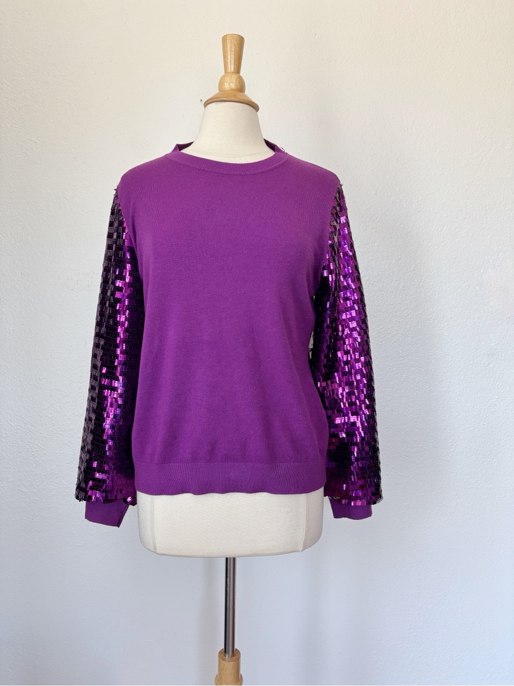 Milano Solid Purple Sequin Sleeve Sweater